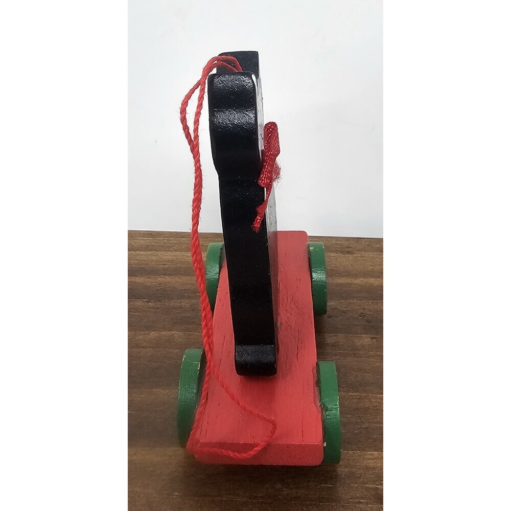 Vtg Midwest Wood Black Cat On Red Cart Christmas Ornament Shelf Sitter Pull Toy - Picture 4 of 8
